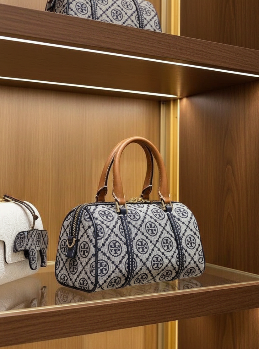 TORY BURCH PETITE BARREL/XBODY - T MONOGRAM NAVY BLUE