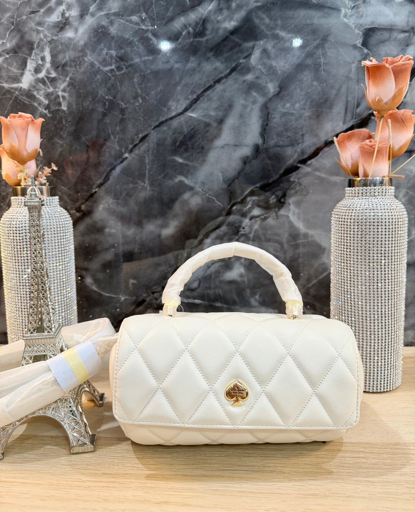 KATE SPADE QUILTED HEART BARREL TOP HANDLE/CROSSBODY - SMALL - MERINGUE