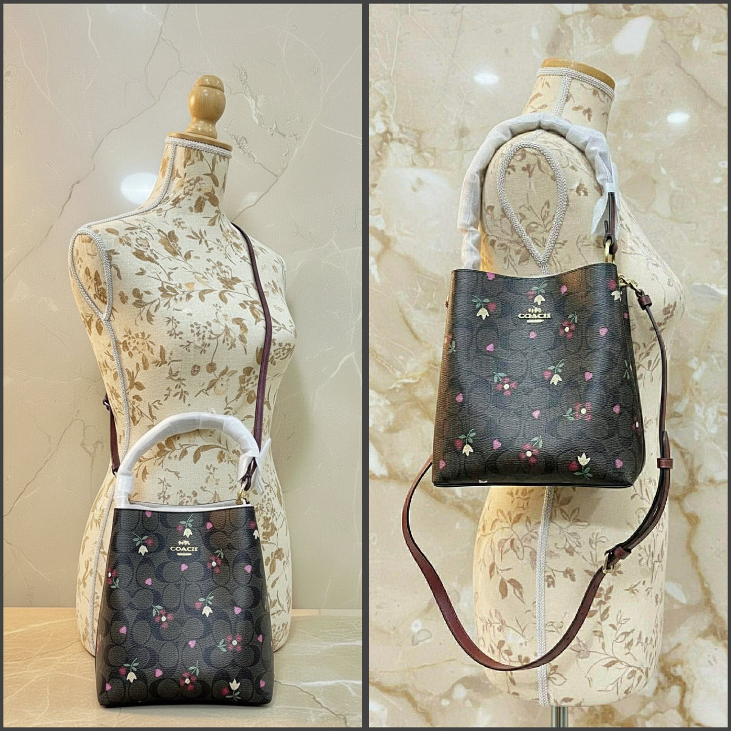 COACH SMALL TOWN BUCKET IN SIGNATURE CANVAS WITH HEART PETAL PRINT