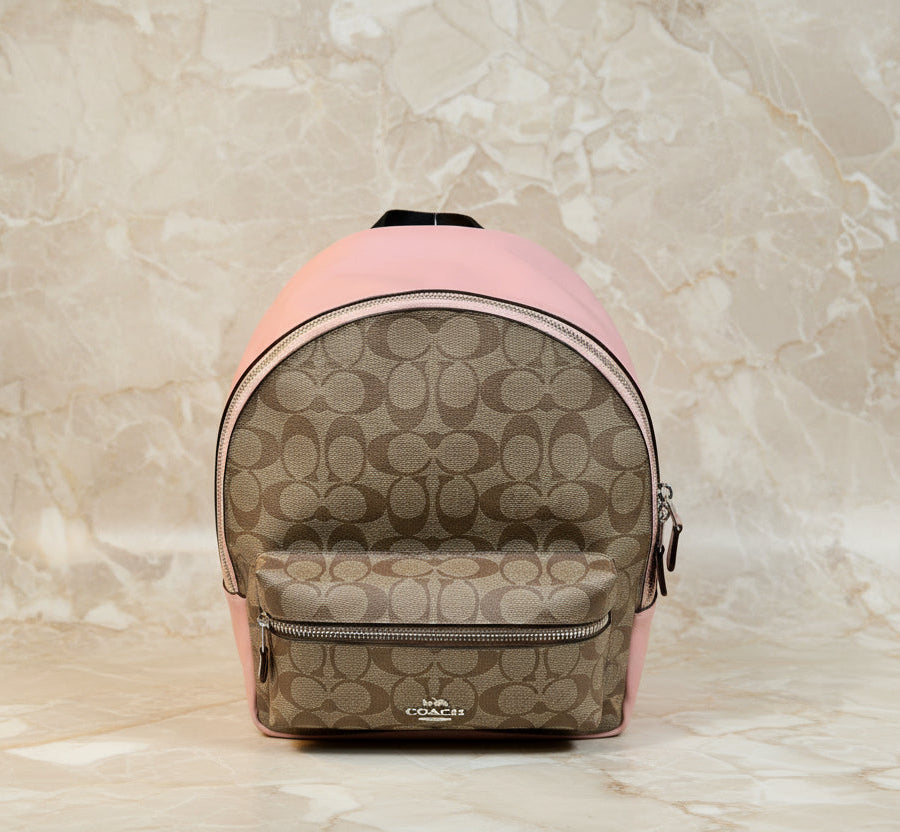 COACH CHARLIE MEDIUM BACKPACK - SIGNATURE BROWN/PINK