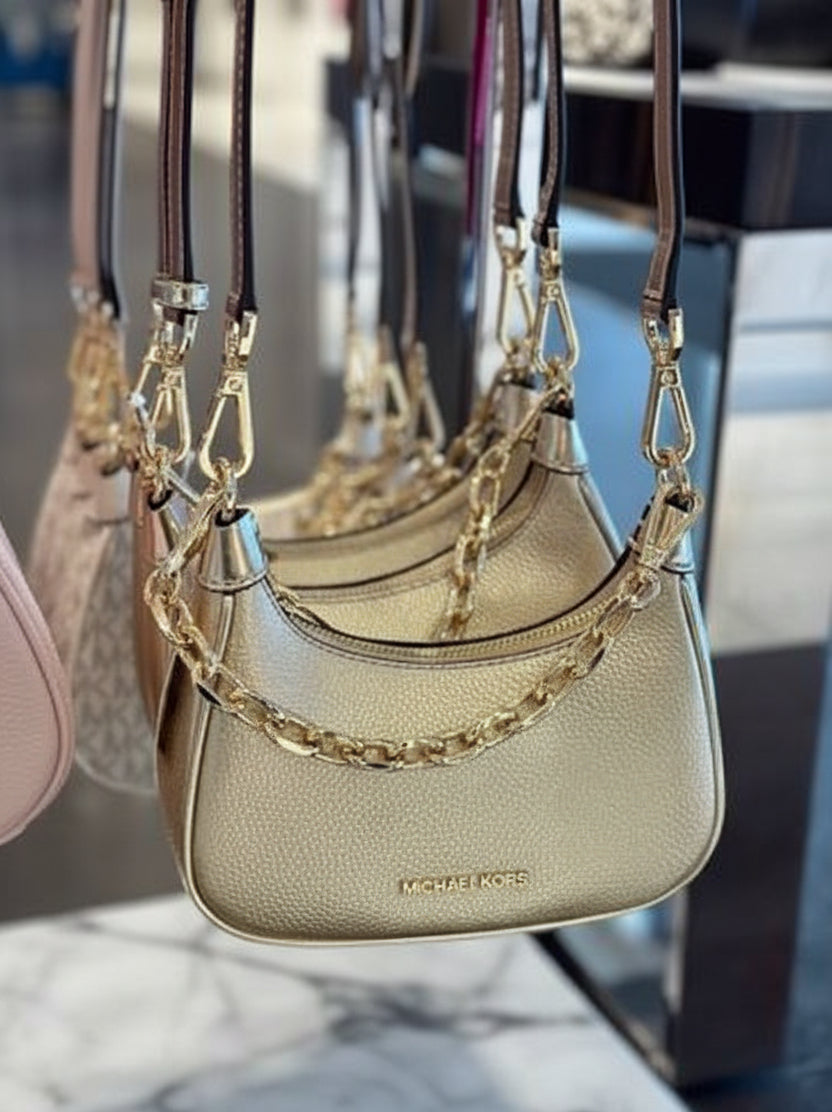 MICHAEL KORS MINI CORA CHAIN SHOULDER BAG/CROSBODY BAG - METTALIC PEBBLE GOLD