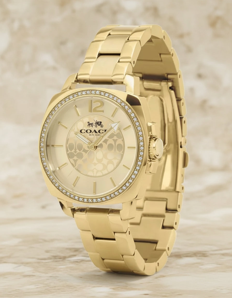 ساعة كوتش بوي فريند ذهبية من الفولاذ المقاوم للصدأ