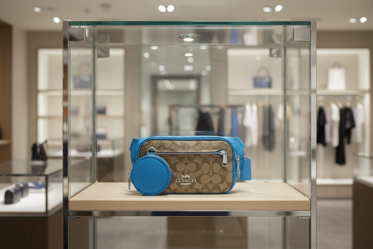 حقيبة خصر/حقيبة صدر/حقيبة جسم من كوتش إلياس، مصنوعة من قماش مميز بألوان متداخلة - كاكي/أزرق سباق