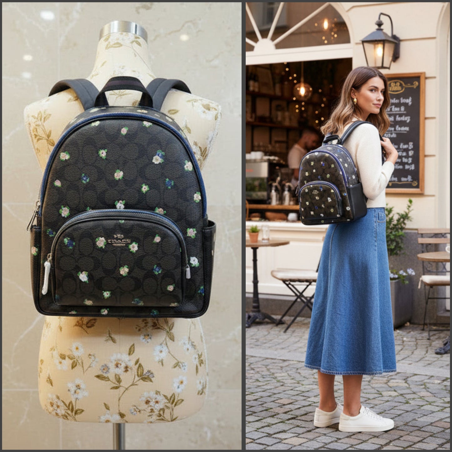 COACH COURT MEDIUM  BACKPACK IN SIGNATURE CANVAS WITH VINTAGE MINI ROSE PRINT