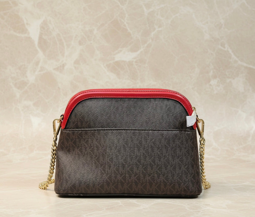 MICHAEL KORS DOME LOGO CENTER STRIPE CHAIN CROSSBODY