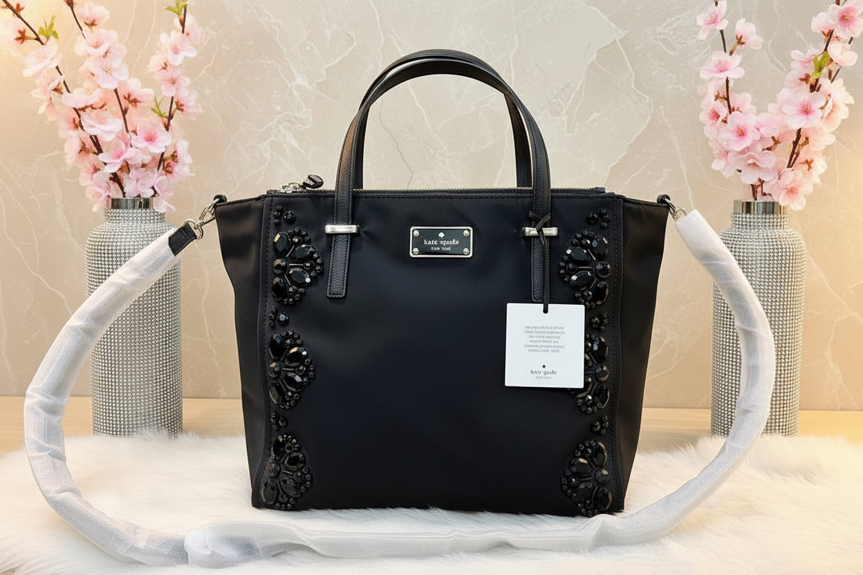 حقيبة يد كيت سبيد نيويورك أليس ويلسون رود مزينة بسحاب وأزرار كبس - نايلون - أسود