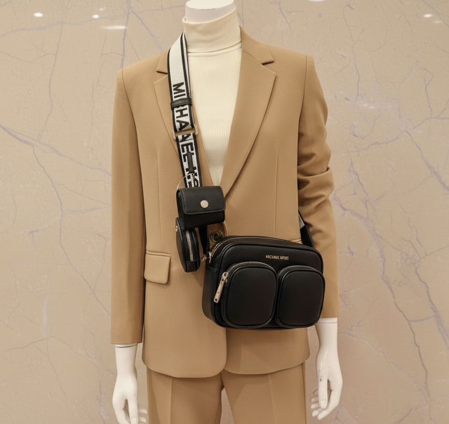 MICHAEL KORS JET SET CROSSBODY WITH ATTACH - BLACK