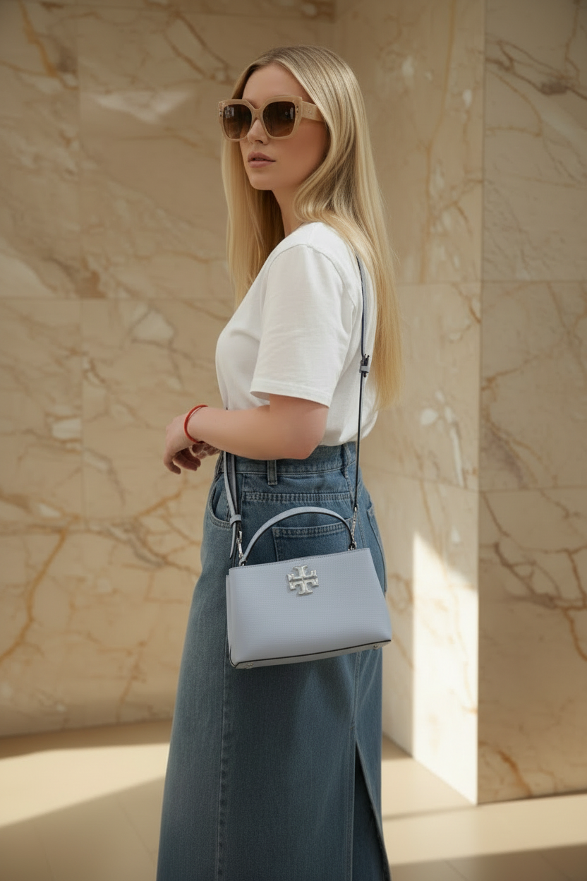 TORY BURCH MICRO BRITTEN SATCHEL - SKY BLUE