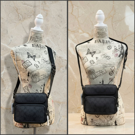 COACH SULLIVAN FLAP CROSSBODY - SIGNATURE CANVAS/CHARCOAL BLACK