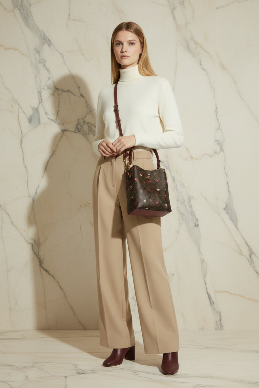 COACH SMALL TOWN BUCKET IN SIGNATURE CANVAS WITH HEART PETAL PRINT
