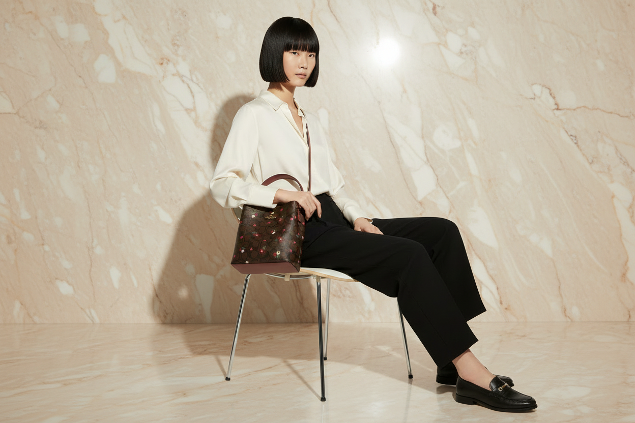 COACH SMALL TOWN BUCKET IN SIGNATURE CANVAS WITH HEART PETAL PRINT