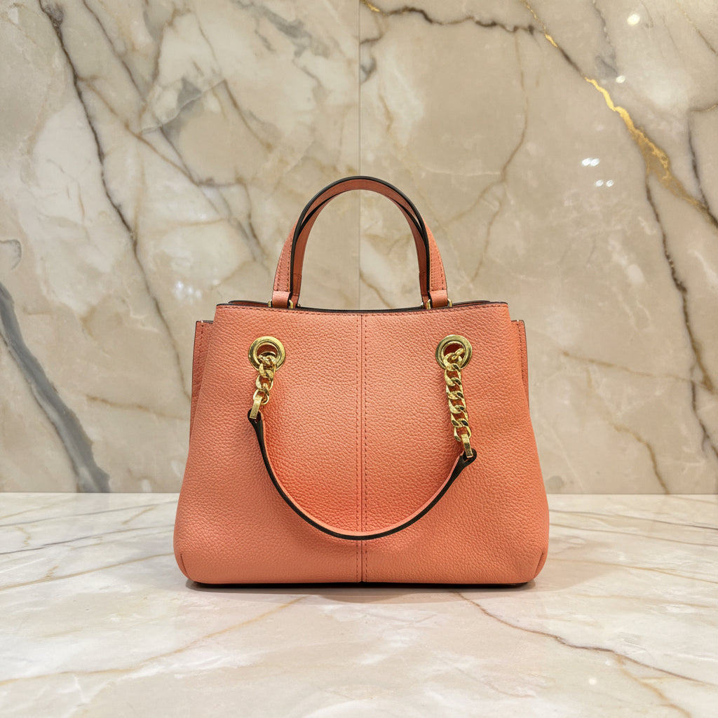 MICHAEL KORS SMALL TEAGEN LEATHER SATCHEL - PEACH