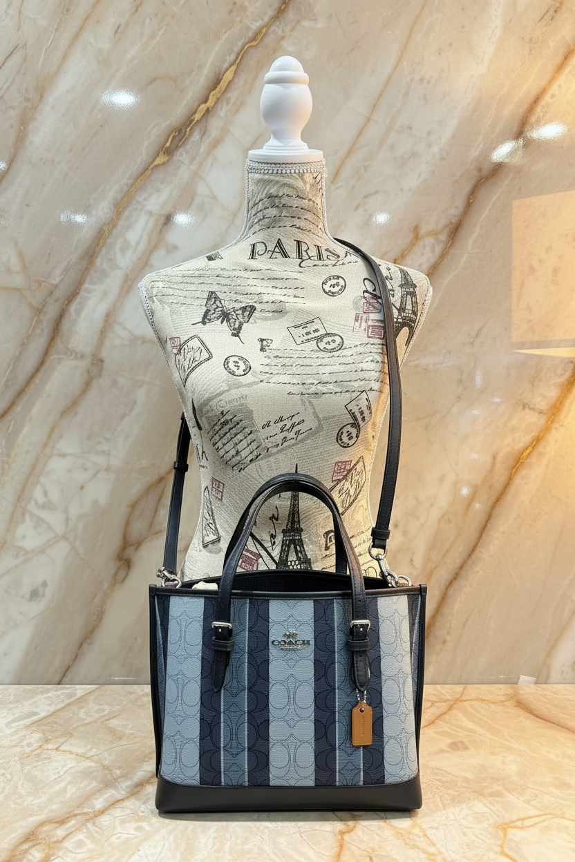 COACH MOLLIE TOTE 25 IN SIGNATURE JACQUARD WITH STRIPES - SILVER/MIDNIGHT MULTI