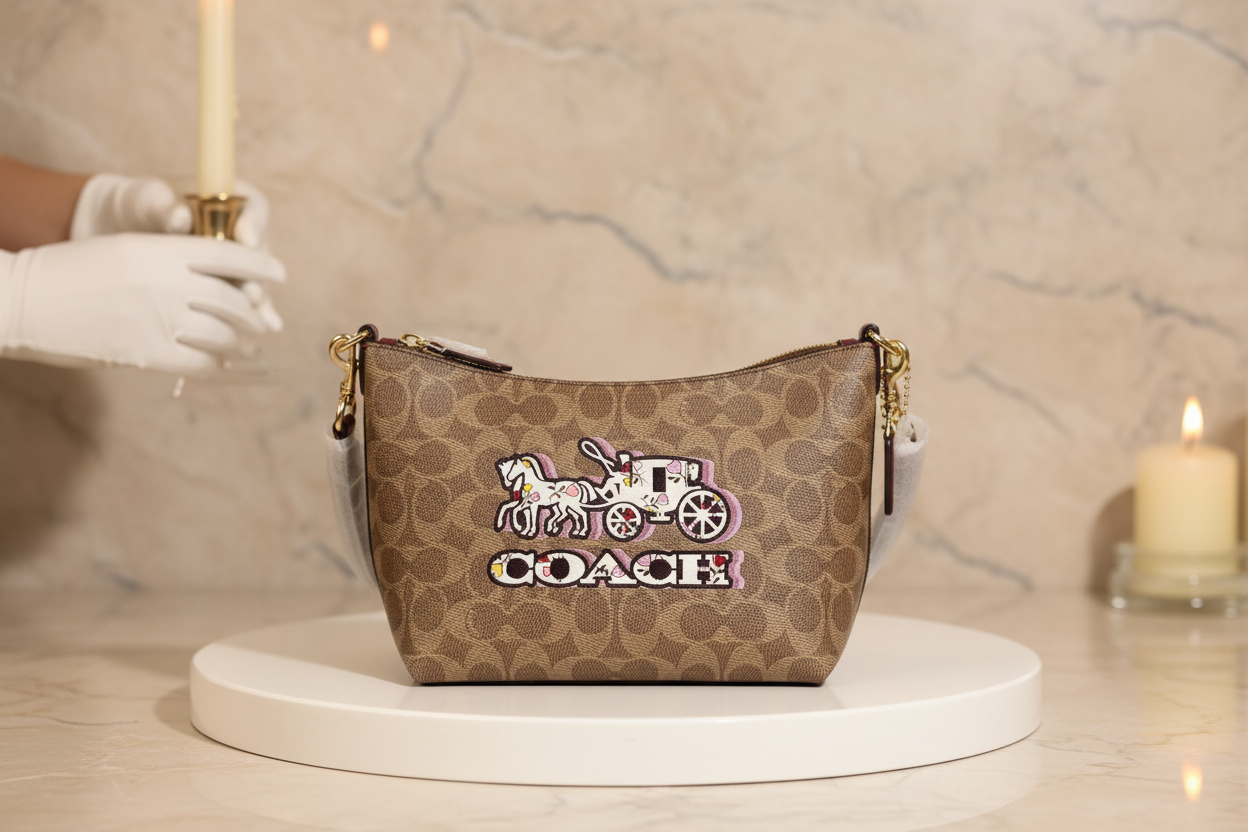 حقيبة كتف/حقيبة كروس بودي من كوتش بايتون بنقشة الحصان والعربة المميزة