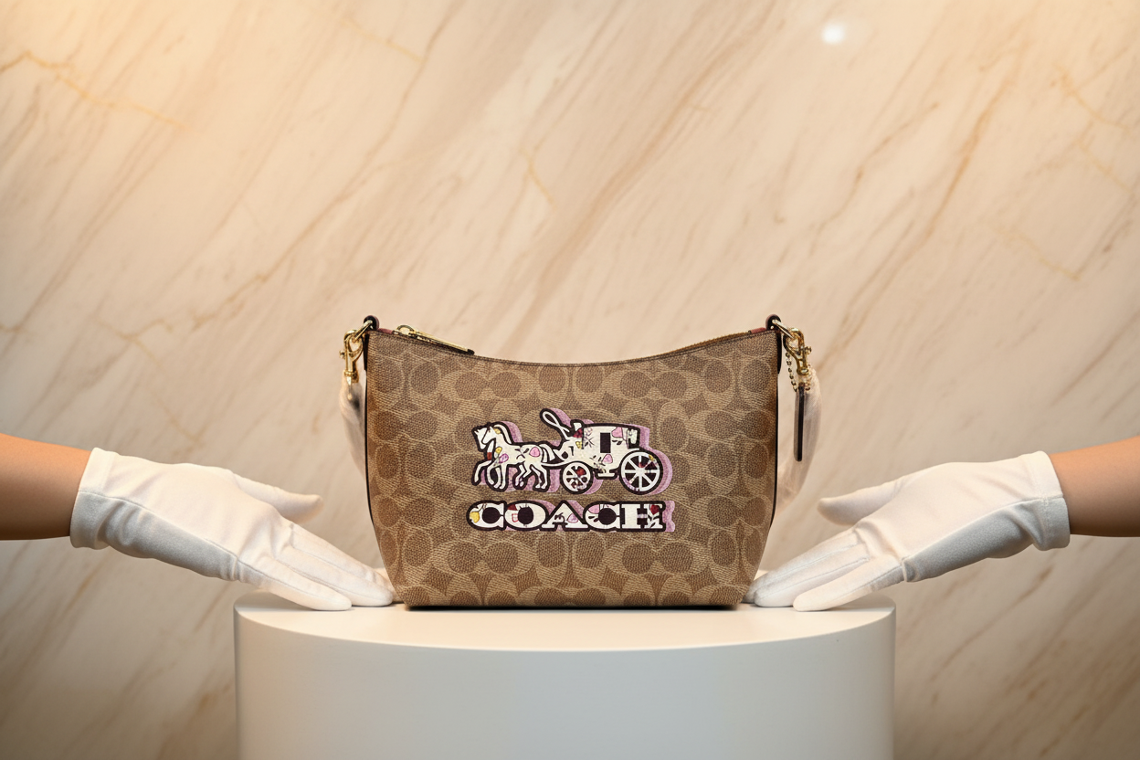 حقيبة كتف/حقيبة كروس بودي من كوتش بايتون بنقشة الحصان والعربة المميزة