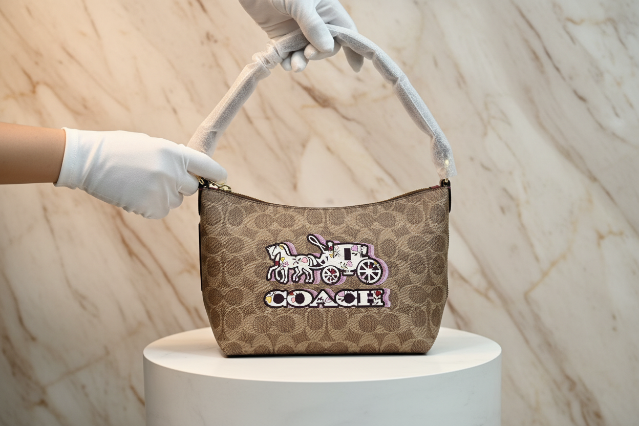 حقيبة كتف/حقيبة كروس بودي من كوتش بايتون بنقشة الحصان والعربة المميزة