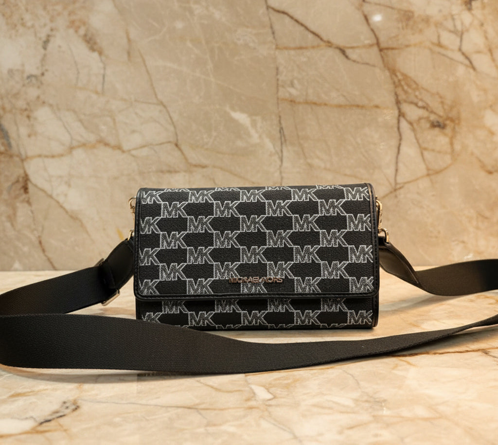 Michael Kors Jet Set Item Large Zip Around Wallet Crossbody Handbag Black Multi