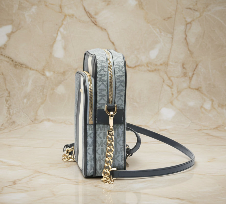 MICHAEL KORS - BELOW SRP WITH FLAWS IN FRONT - SLIGHT MARK LIKE PEN - JET SET TRAVEL LOGO STRIPE CROSSBODY BAG