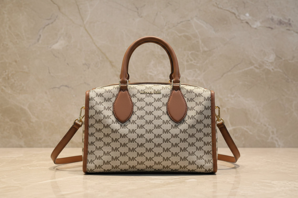 MICHAEL KORS BUNDLE CONNIE DUFFLE LARGE IN SIGNATURE CANVAS LEATHER & LARGE ZIP POUCH
