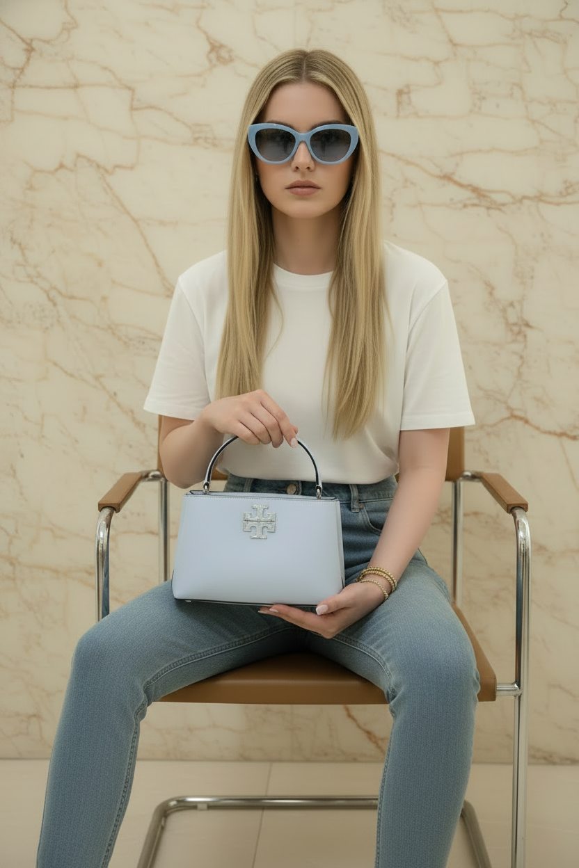 TORY BURCH MICRO BRITTEN SATCHEL - SKY BLUE
