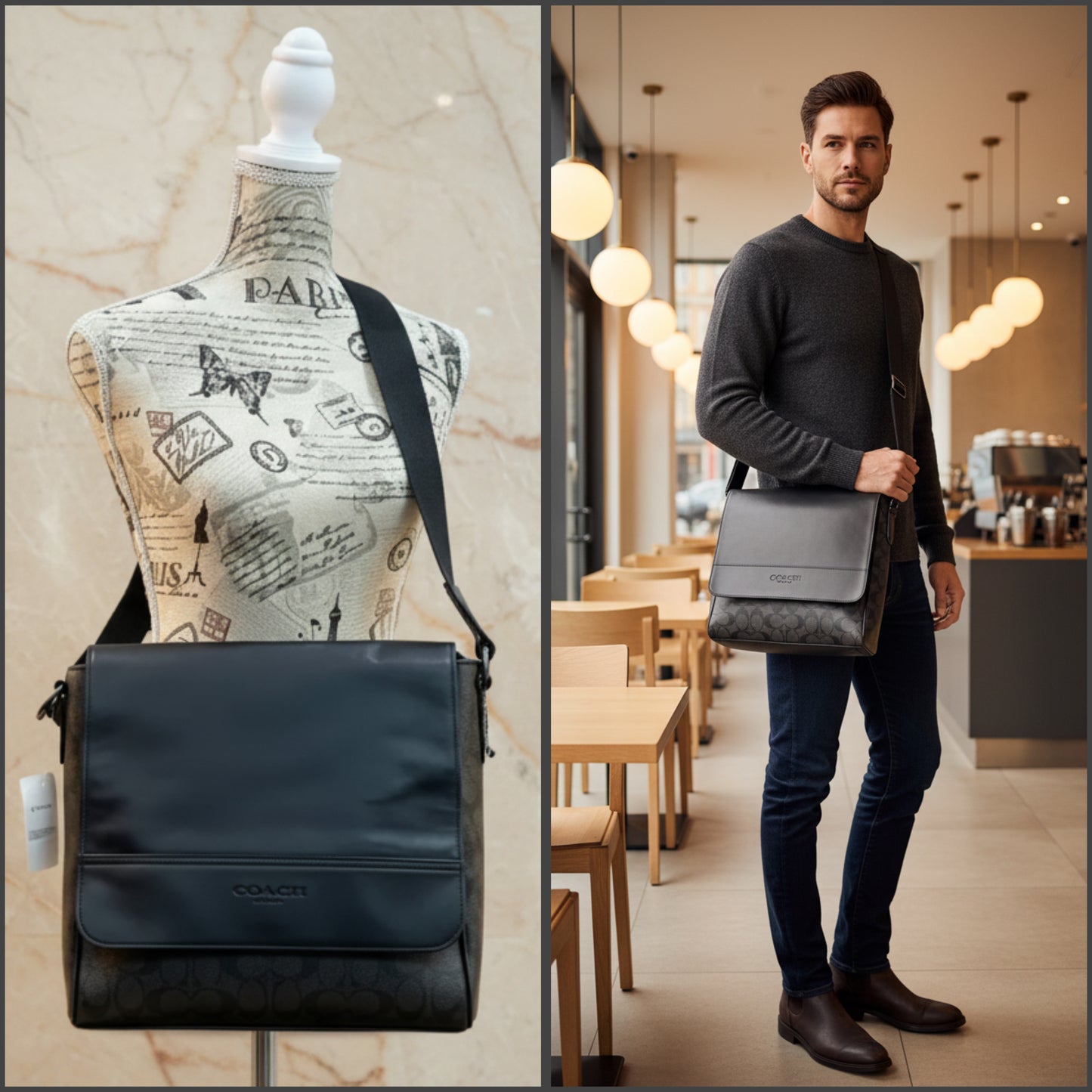 COACH HOUSTON MAP CROSSBODY BAG - SIGNATURE COATED CANVAS & REFINED CALF LEATHER