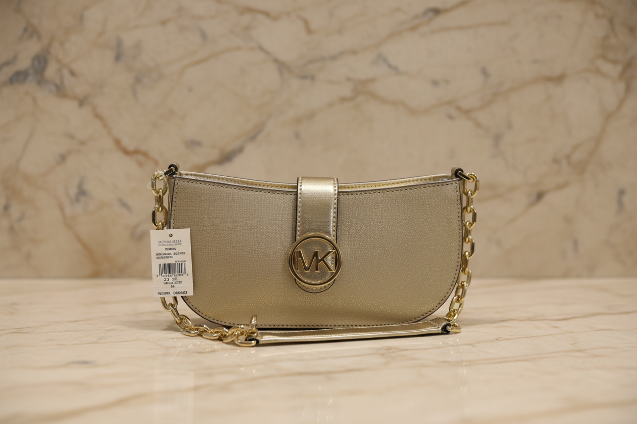 MICHAEL KORS CARMEN POUCHETTE SHOULDER BAG ONLY - PALE GOLD