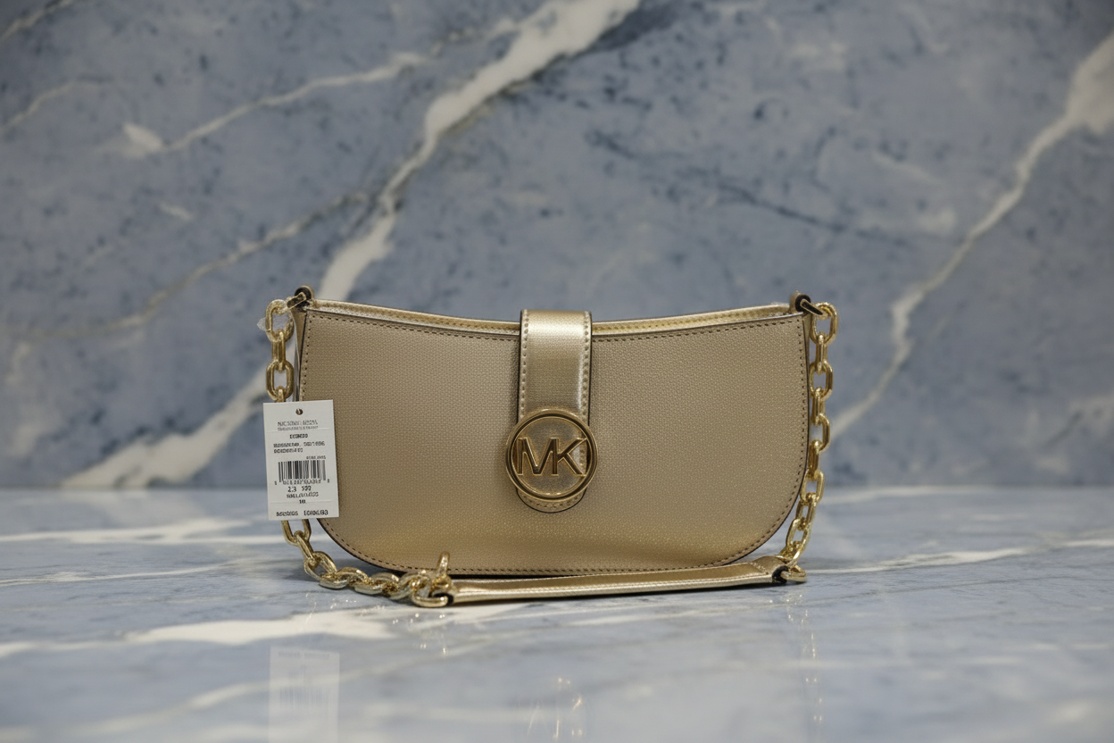 MICHAEL KORS CARMEN POUCHETTE SHOULDER BAG ONLY - PALE GOLD