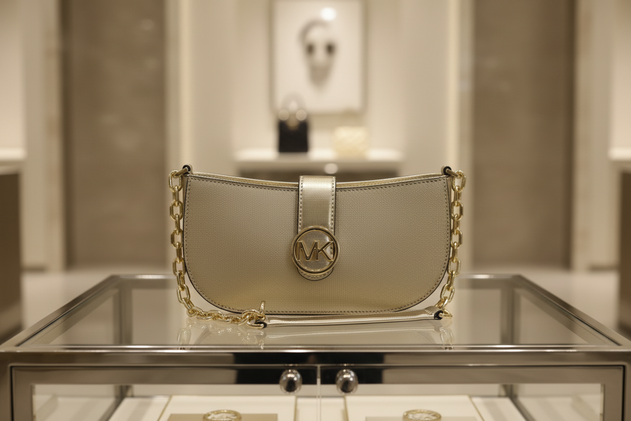 MICHAEL KORS CARMEN POUCHETTE SHOULDER BAG ONLY - PALE GOLD