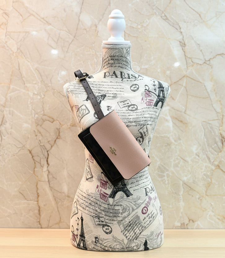 حقيبة كوتش قابلة للطي 3 في 1، حقيبة خصر/حقيبة كروس/حقيبة بودي - لون وردي فاتح، بنقشة جلد الثعبان المميزة