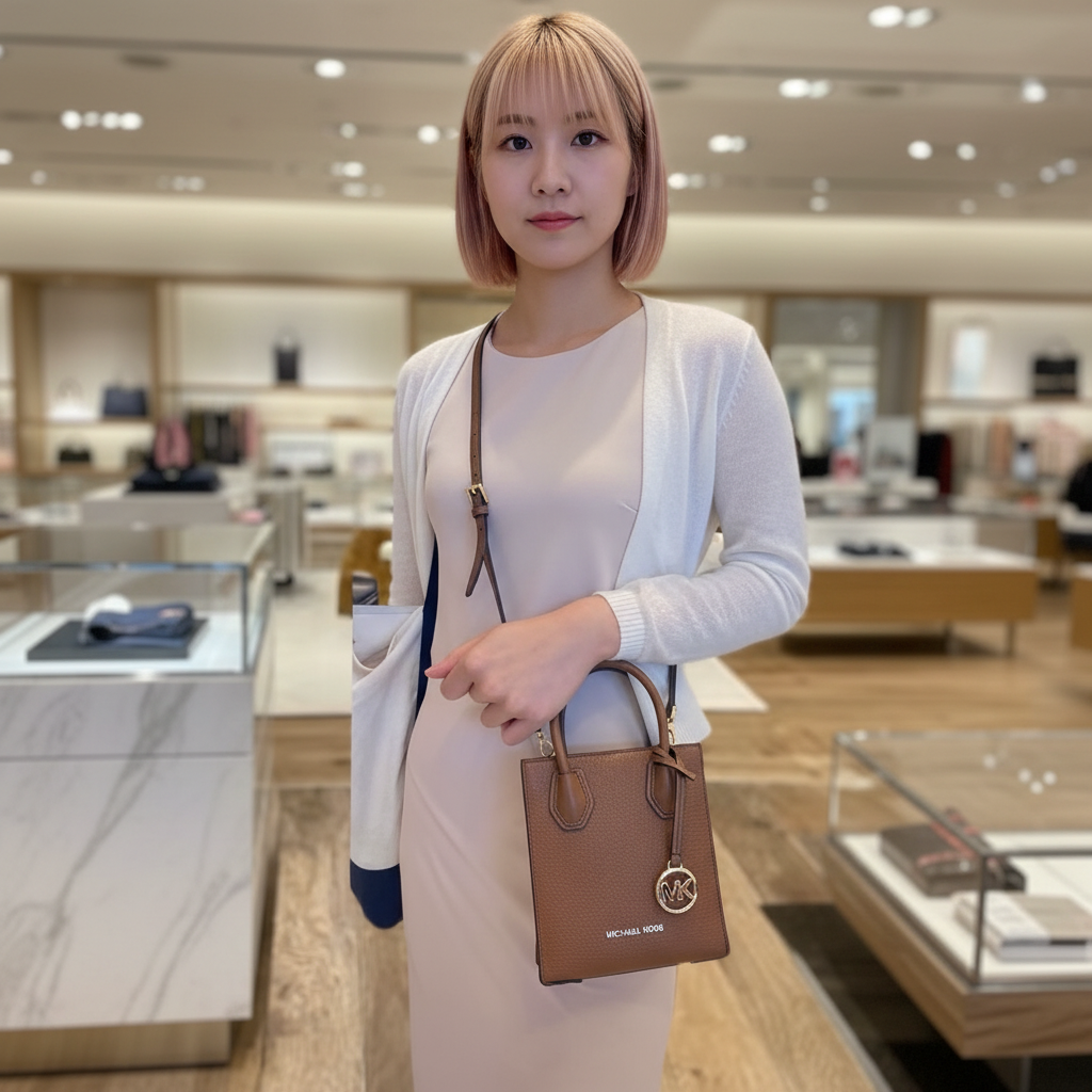 MICHAEL KORS MERCER XS MINI SHOPPER TOTE LEATHER - BROWN CARAMEL HUE
