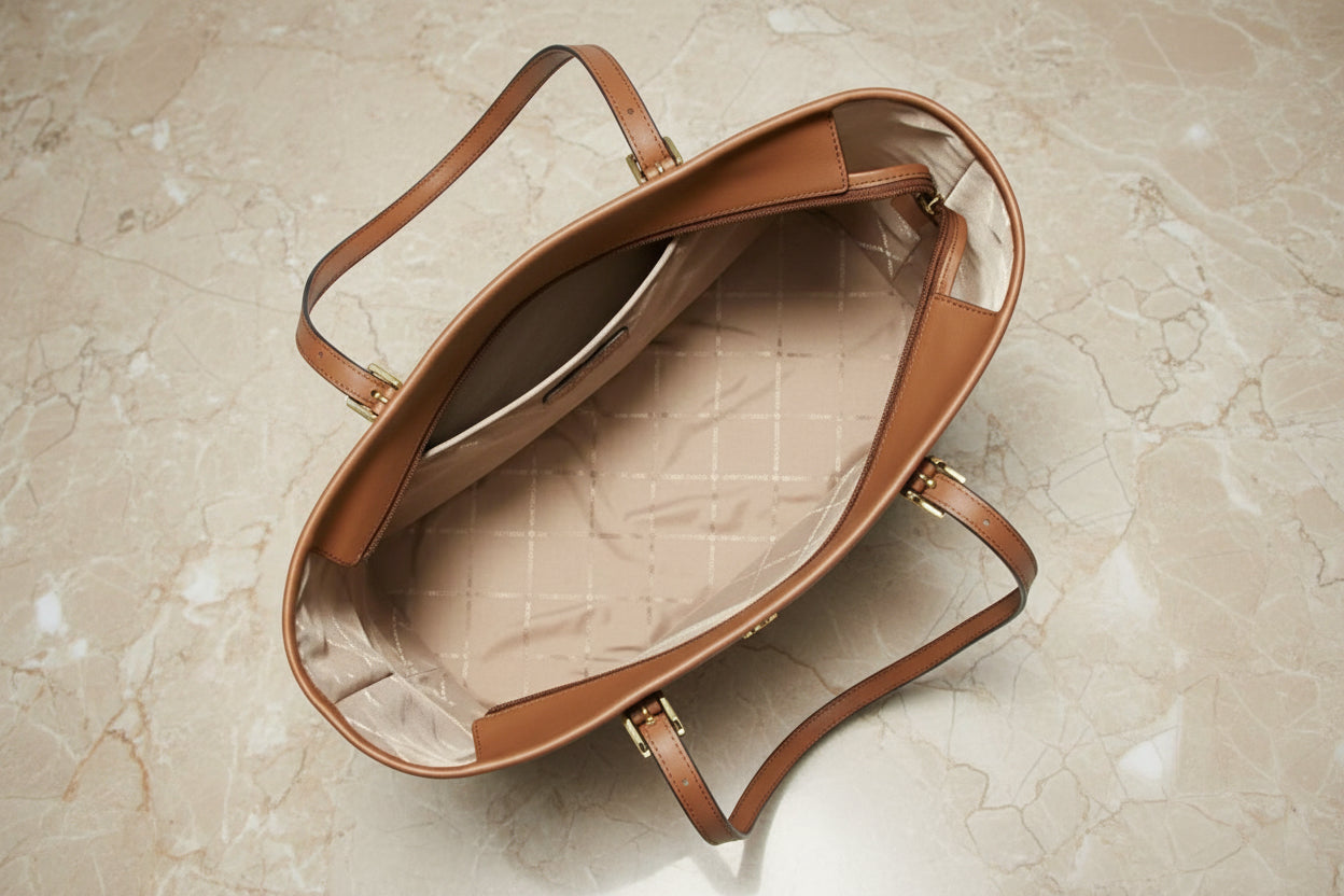 MICHAEL KORS JET SET TRAVEL ZIP TOTE IN SIGNATURE LOGO BROWN - MEDIUM