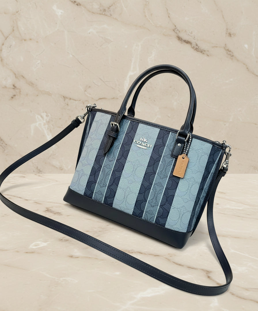 COACH MOLLIE TOTE 25 IN SIGNATURE JACQUARD WITH STRIPES - SILVER/MIDNIGHT MULTI