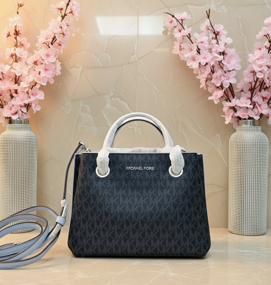 MICHAEL KORS SMALL TEAGEN LEATHER SATCHEL - SIGNATURE ADMIRAL BLUE