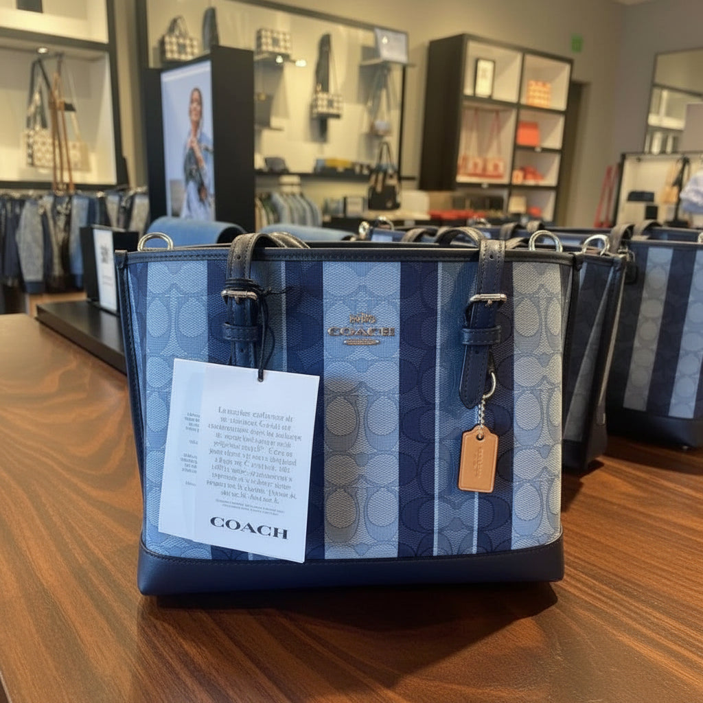 COACH MOLLIE TOTE 25 IN SIGNATURE JACQUARD WITH STRIPES - SILVER/MIDNIGHT MULTI