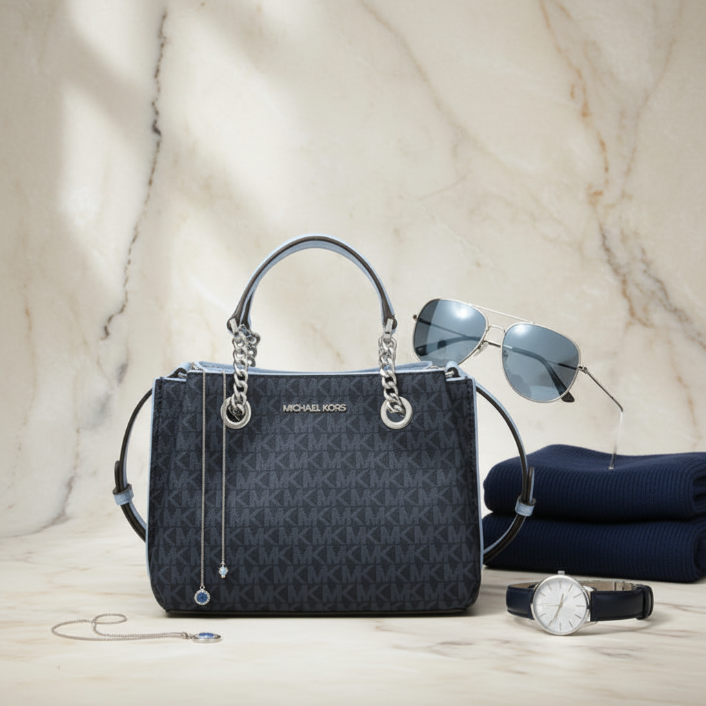 MICHAEL KORS SMALL TEAGEN LEATHER SATCHEL - SIGNATURE ADMIRAL BLUE