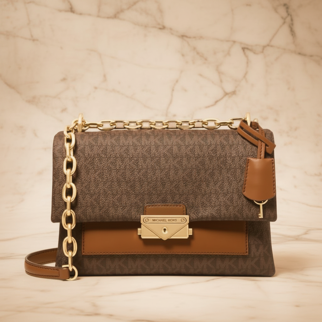 MICHAEL KORS CECE MEDIUM FLAP MONO BROWN