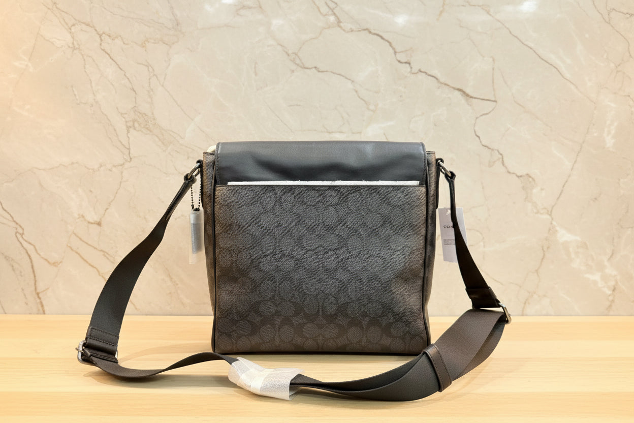 COACH HOUSTON MAP CROSSBODY BAG - SIGNATURE COATED CANVAS & REFINED CALF LEATHER