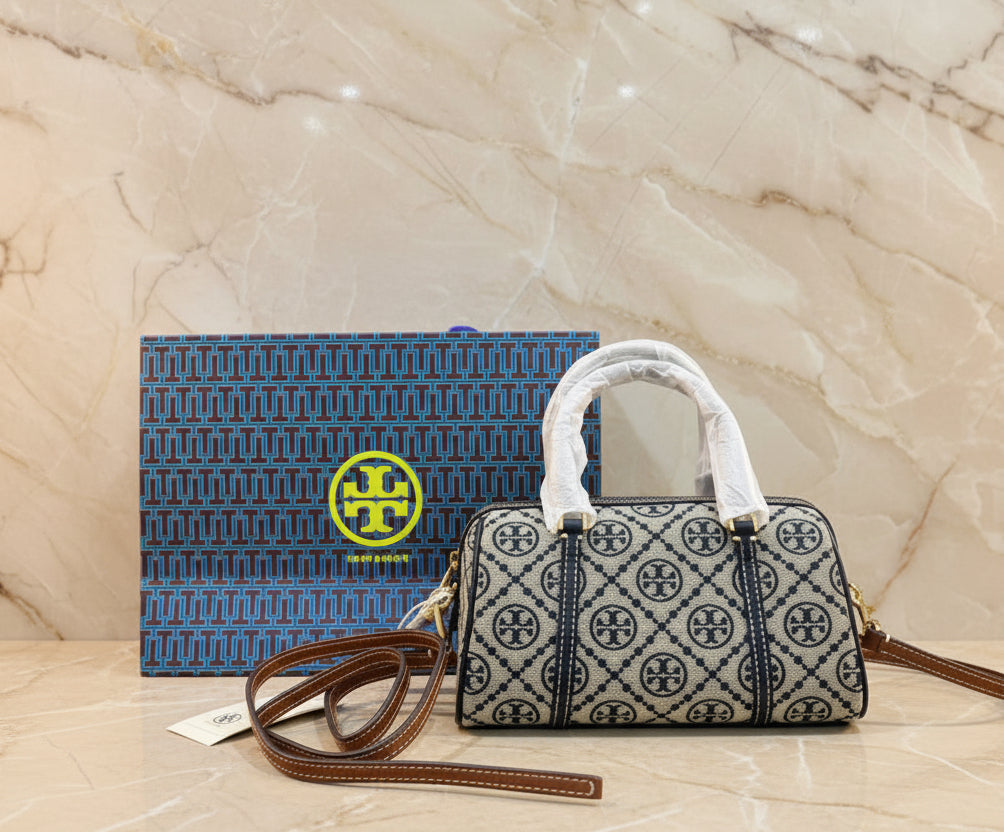 TORY BURCH PETITE BARREL/XBODY - T MONOGRAM NAVY BLUE