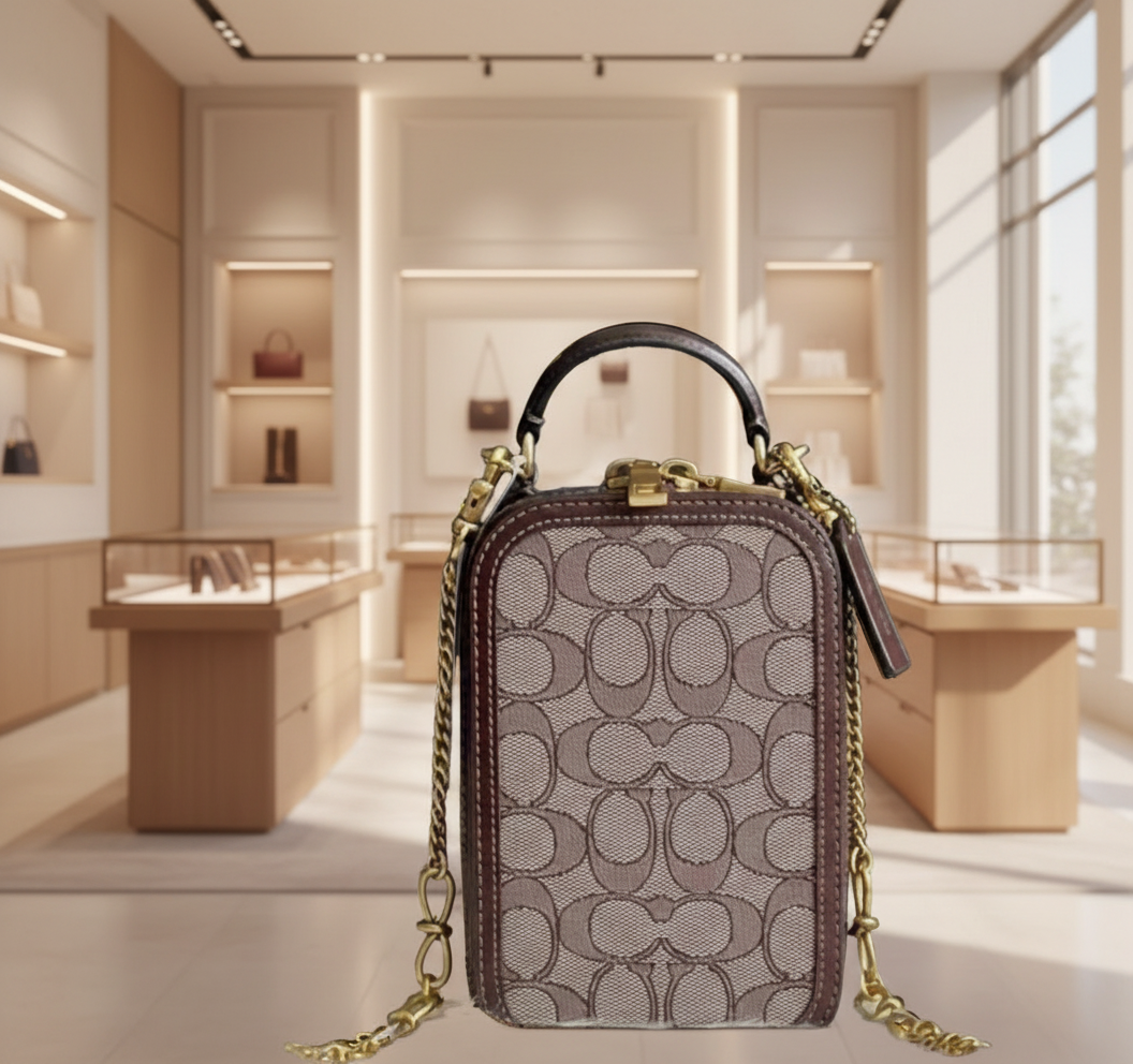 حقيبة كروسبودي للهاتف من كوتش آلي مصنوعة من قماش الجاكار المميز - خشب البلوط والقيقب (متوفرة في متجر بوتيك فرنسي)