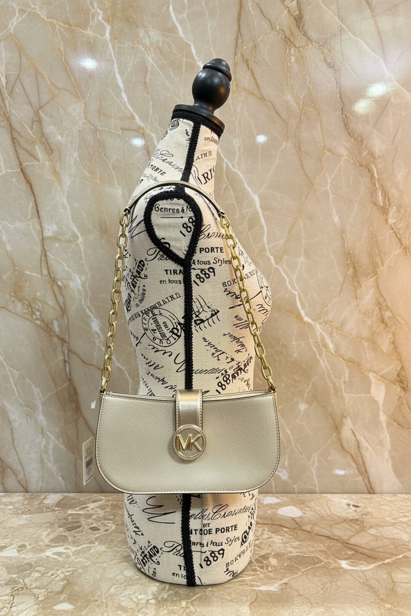 MICHAEL KORS CARMEN POUCHETTE SHOULDER BAG ONLY - PALE GOLD