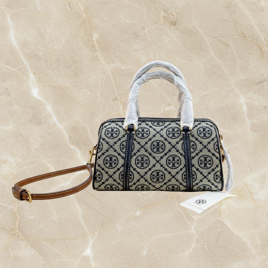 TORY BURCH PETITE BARREL/XBODY - T MONOGRAM NAVY BLUE