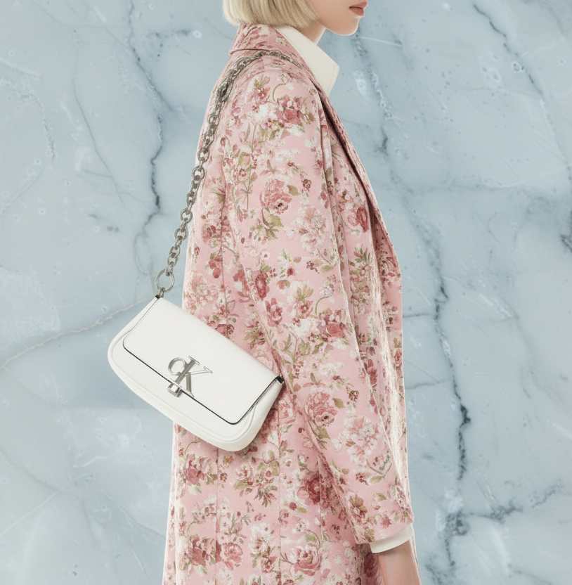 CALVIN KLEIN CHAIN CROSSBODY BAG - SILVER BIRCH