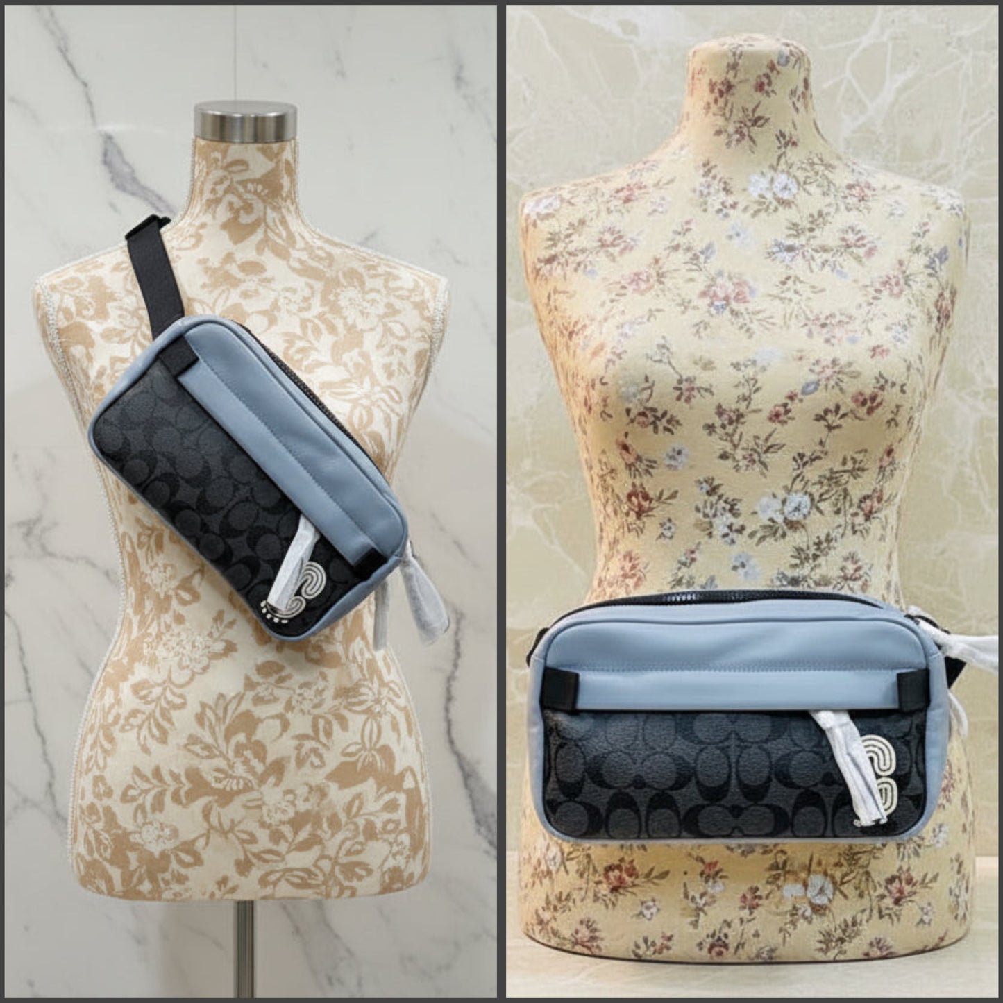 COACH EDGE BODYBAG/CHEST BAG COLORBLOCK BLUE & SIG CHARCOAL BLACK - WITH COAC PATCH