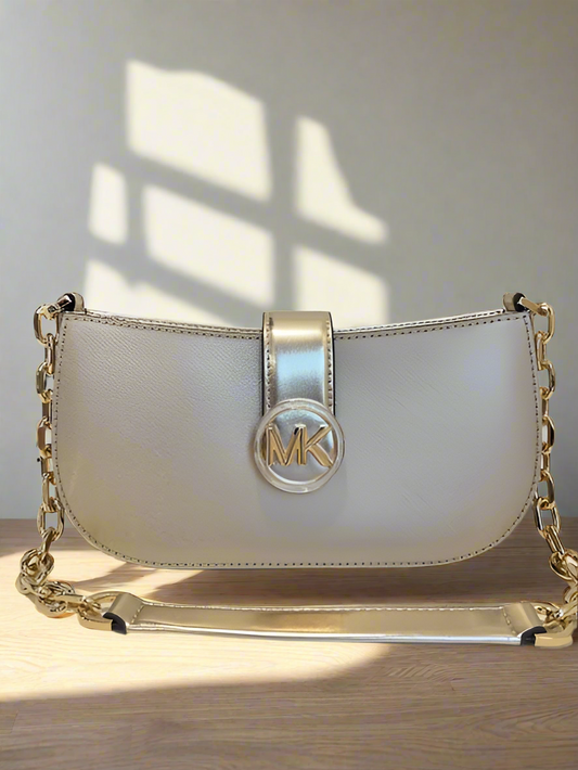 MICHAEL KORS CARMEN POUCHETTE SHOULDER BAG ONLY - PALE GOLD