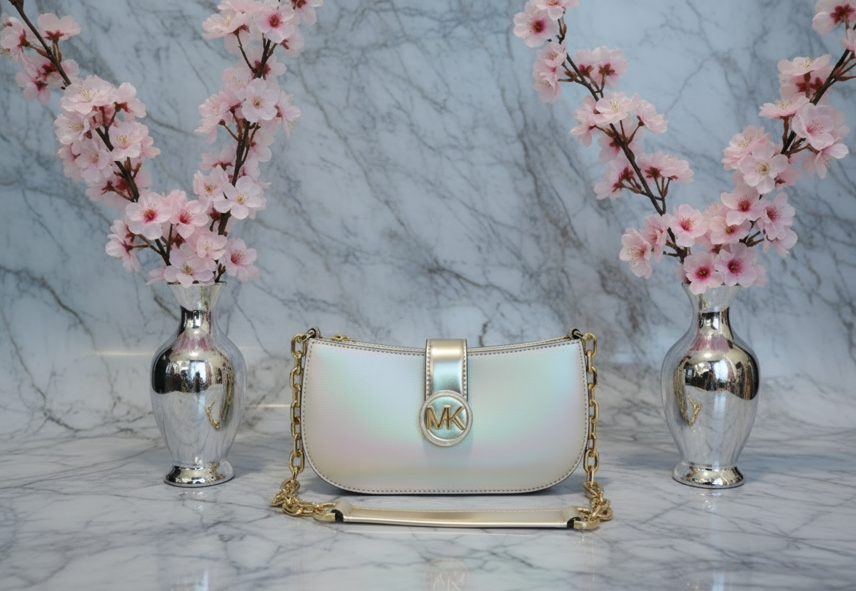 MICHAEL KORS CARMEN POUCHETTE SHOULDER BAG ONLY - PALE GOLD