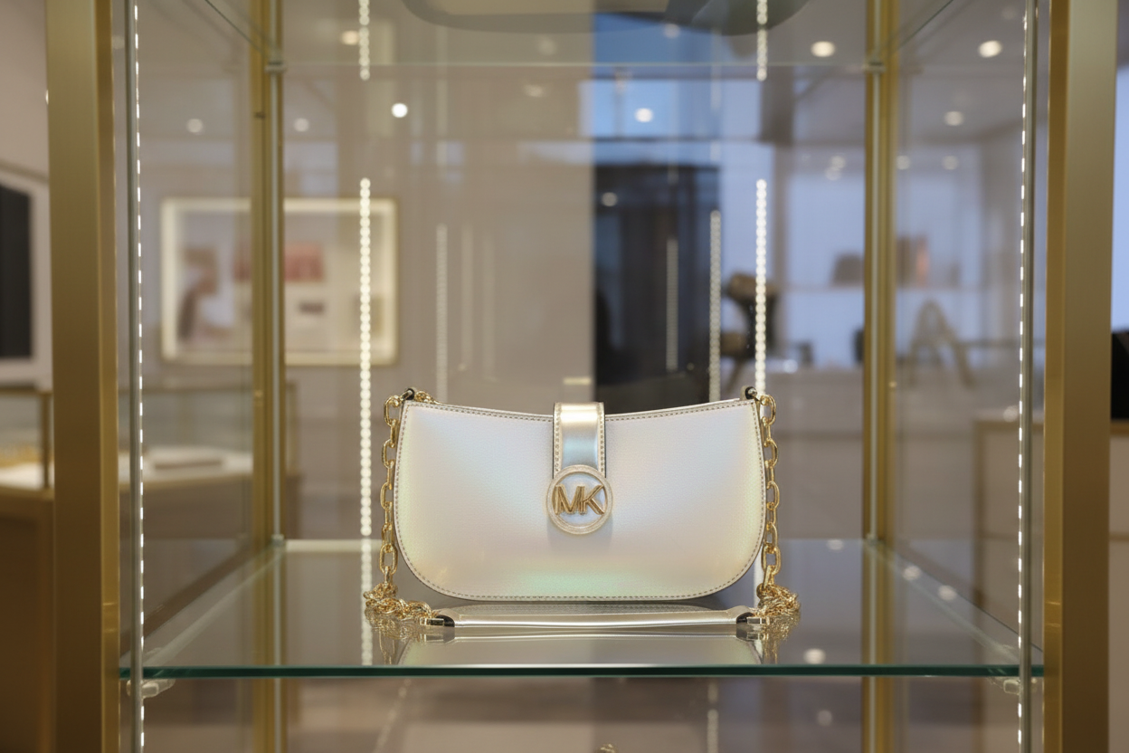 MICHAEL KORS CARMEN POUCHETTE SHOULDER BAG ONLY - PALE GOLD