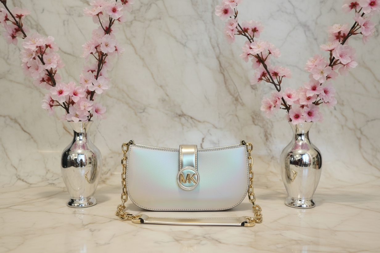 MICHAEL KORS CARMEN POUCHETTE SHOULDER BAG ONLY - PALE GOLD