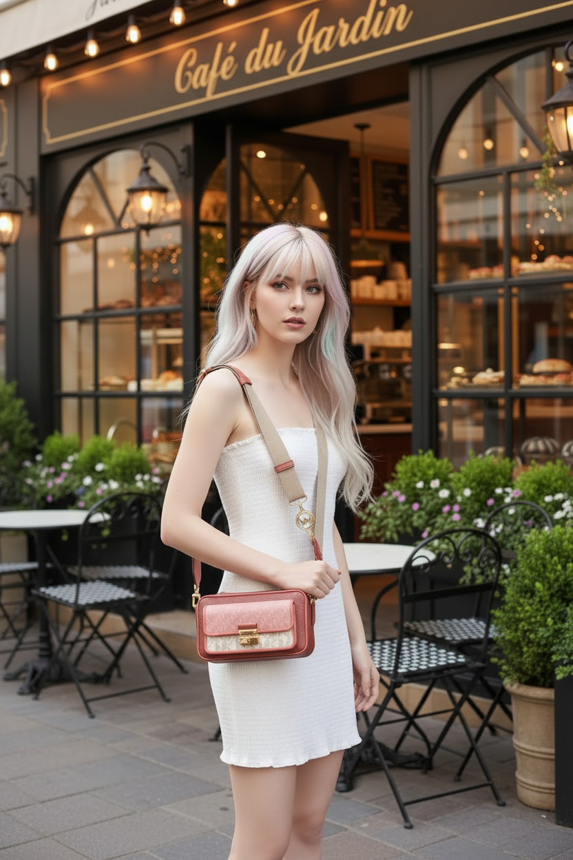 MICHAEL KORS SIGNATURE BRADSHAW POCKET CAMERA CROSSBODY BAG - CINNAMON MULTI ( BOUTIQUE STORE )