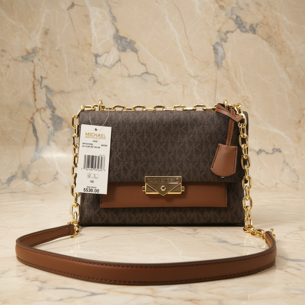 MICHAEL KORS CECE MEDIUM FLAP MONO BROWN