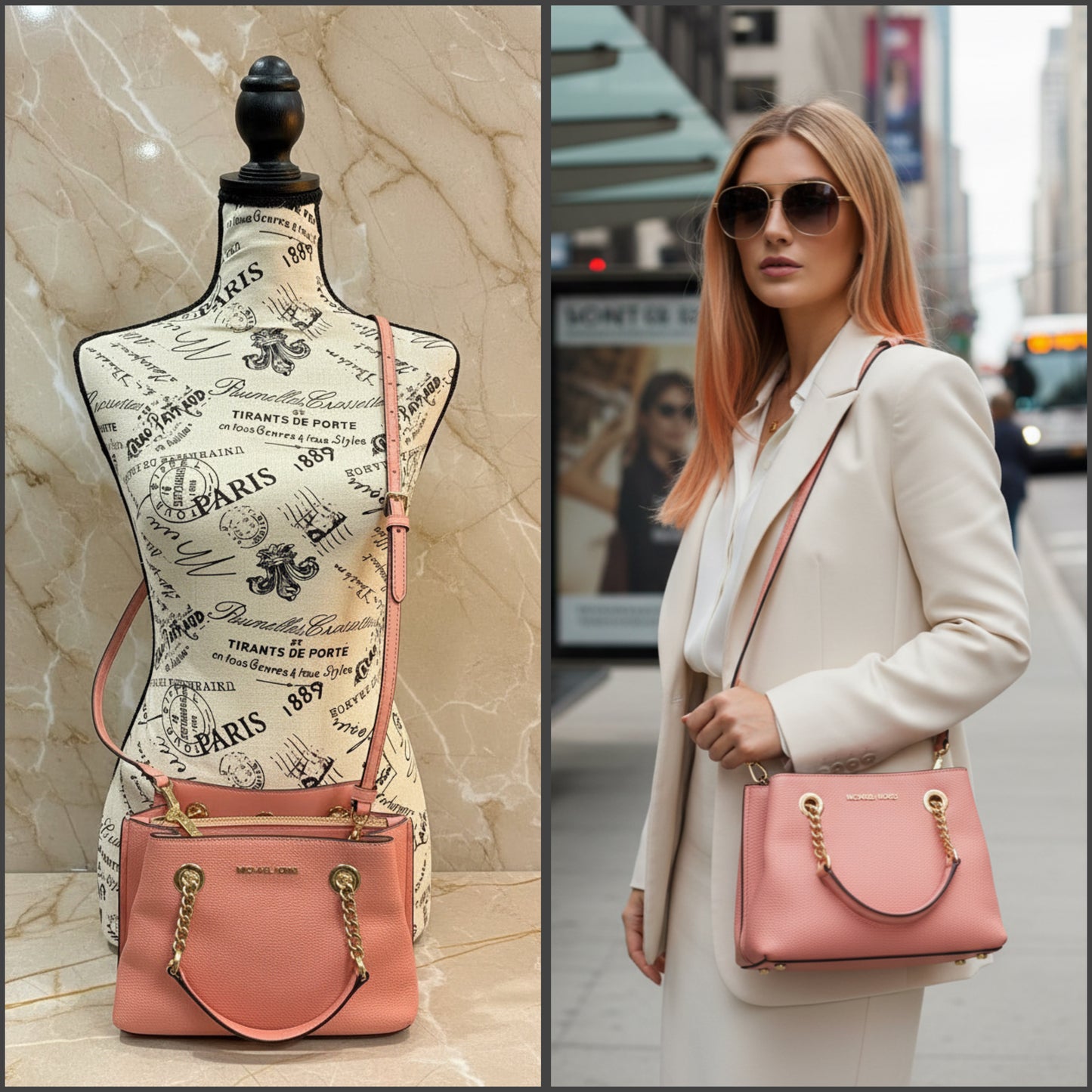 MICHAEL KORS SMALL TEAGEN LEATHER SATCHEL - PEACH